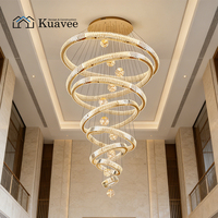 Lustre suspendu à 5 anneaux de grande taille pour projet de décoration d'hôtel KUAVEE, hauteur réglable, en cristal, pour plafond haut