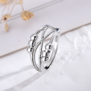 Retro European American Thai Silver Ring Women's Double Layer Ball Design Index Finger Jewelry Gift Fashion Rings - Product Image 4