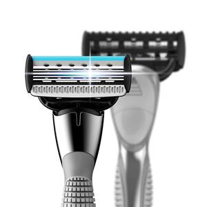 Rasoir à 5 lames avec tête de connecteur Rasoir de sécurité écologique pour hommes Rasoirs pour hommes en acier inoxydable bleu Logo personnalisé - Product Image 4