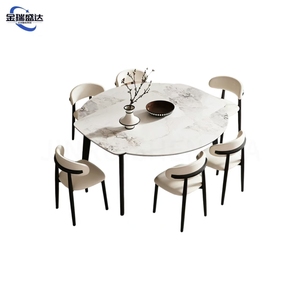 Mesa de Comedor de Madera Maciza Estilo Nórdico Jin Rui Sheng Da, Extensible, Plegable, con Tapa Ovalada de Cuarcita, Estilo Moderno y Lujoso para el Hogar - Product Image 3