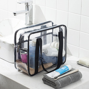 Trousse de toilette transparente en PVC avec sangle rose, grande capacité, étanche, pour le rangement du maquillage, de forme rectangulaire, pour les voyages - Product Image 3