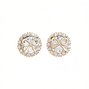 Orecchini a perno E3682 con cristalli dorati, design a fiocco, da donna, per tutti i giorni, in lega di zinco con incastonatura a castone, gioielli graziosi - Product Image 1