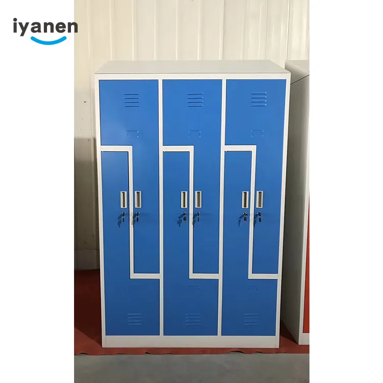 Factory price L shape iron chest cabinet gym 6 doors Z shape with top cabinet storage clothes metal cabinet steel closet locker