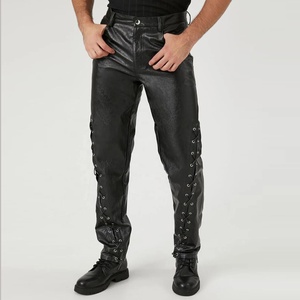 Chiusura <span class=keywords><strong>con</strong></span> bottoni personalizzati in vita <span class=keywords><strong>con</strong></span> zip 5 <span class=keywords><strong>tasche</strong></span> <span class=keywords><strong>pantaloni</strong></span> in finta pelle slim fit da uomo - Product Image 1