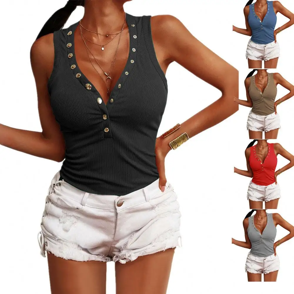 JGZY 2022 women sexy short girls' vests Fashion sleeveless Thread Button T-Shirt Tank Tops