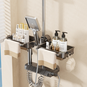 ชั้นวางของติดผนังแบบไม่ต้องเจาะ สองชั้น วัสดุพลาสติก สำหรับห้องน้ำ ห้องครัว จัดเก็บอุปกรณ์บนโต๊ะอาหาร - Product Image 6