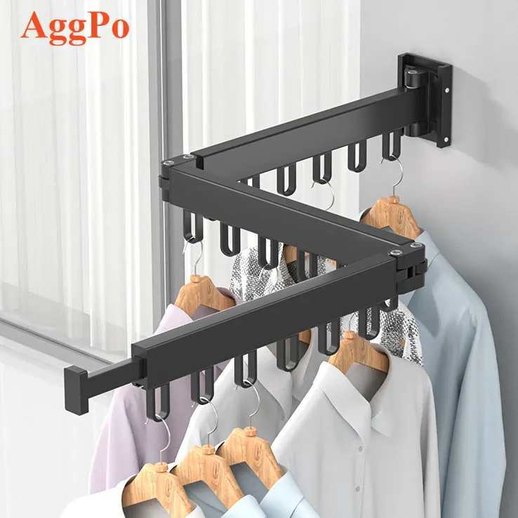 Wall mounted folding clothes hanging rack 360 laundry drying shelf towel clothes airer multi-functional organizer