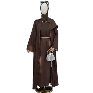 फैशन 2 पीसीएस सेट डायमंड कफ फैशन अबाया स्लीवलेस इनर मुस्लिम ड्रेस बेल्ट मैच के साथ एक सिल्वर डायमंड चेन इस्लामिक