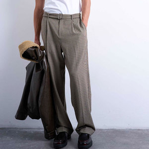 YUCE Pantaloni da Completo da Uomo di Alta Qualità, Stile Streetwear Casual, Gamba Dritta, Vita Alta, Plissettati a Quadri - Product Image 3