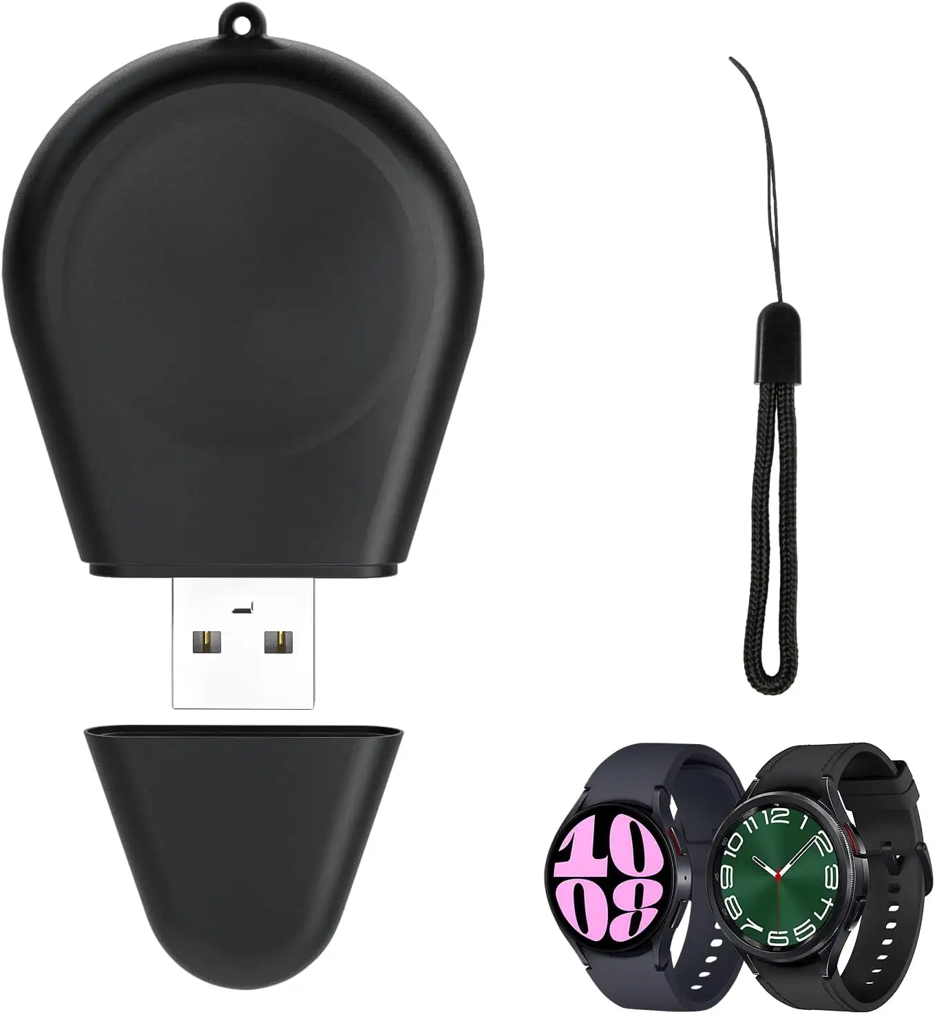 Draagbare Horlogelader Voor Samsung Galaxy Horloge 6/6 Klassiek Scheurvormig Ontwerp Magnetische Usb Oplader Met Sleutelkoord Voor Smartwatch