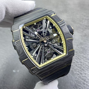 Montre-bracelet pour homme de luxe, élégante et de haute qualité, avec tourbillon, en fibre de carbone TPT, bracelet en caoutchouc de 20 mm, forme tonneau - Product Image 1