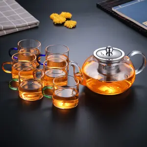 Best seller sales Glass Teapot with Filter with teacup Glass Tea set support customization