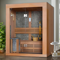 Ruang Uap Kering Kayu Cedar Merah Tunggal Desain Modern Grosir, Sauna Pribadi Dalam Ruangan Prefabrikasi Komersial yang Nyaman 9KW