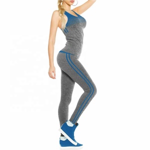 Yoga <b>Workout</b> Sets Women 1 Piece Gym Outfits Ribbed Seamless Crop Tank + Mid Waist Leggings/Biker Shorts <b>Jumpsuit</b> - Product Image 1