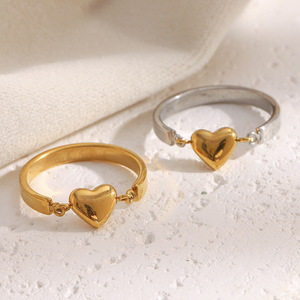 Bague ouverte en forme de cœur en acier inoxydable plaqué or 18 carats, minimaliste, résistante à l'eau et au ternissement, bijoux quotidiens pour femmes - Product Image 3