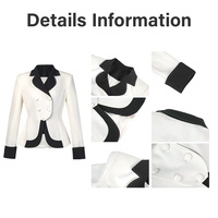 Veste blazer femme ZYHT 35253, couleur unie, blanc et noir contrastés, double boutonnage, col en V et décoration boutonnée