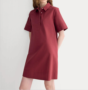 Robe décontractée pour femmes à manches courtes et col polo, coupe ample, en coton mélangé bordeaux, pour un usage quotidien estival - Product Image 4