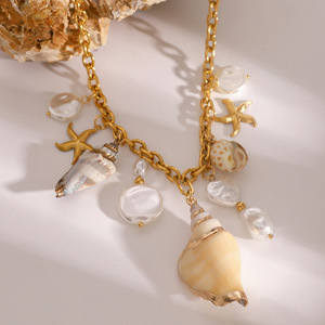 Collar de perlas con colgantes de concha y estrella de mar para mujer, uso diario - Product Image 2
