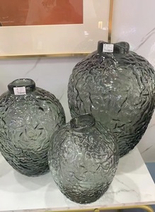 Simple Large-bellied Floor-<b>standing</b> Glass <b>Vases</b> with Hammered Texture - Product Image 6