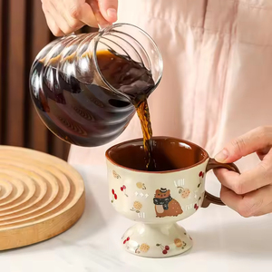 Tasse à thé en céramique vintage de style japonais avec motif de chat de dessin animé, 265 ml - Passe au micro-ondes et au lave-vaisselle, réutilisable pour les desserts et les glaces - Product Image 2