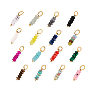 Breloques en pierres précieuses en forme de lentille |   Pendentifs en pierre naturelle en acier inoxydable plaqué or PVD 18 carats |   Imperméable, hypoallergénique et durable - Product Image 2