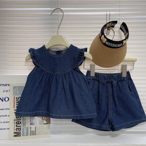 2025 estate per bambini nuova versione coreana di abito senza maniche per ragazze Denim Set di due pezzi in Denim carino <span class=keywords><strong>Online</strong></span> Red Hot - Product Image 1