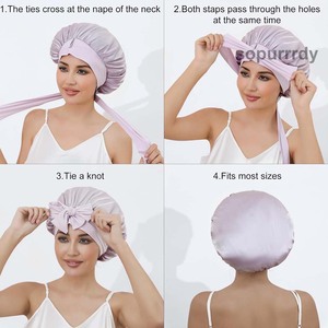 Bonnet de Douche en Ruban de Soie Personnalisé avec Logo, Bande Luxueuse Double Couche pour Cheveux Bouclés, Bonnet de Nuit Réglable pour Femmes aux Cheveux Naturels - Product Image 6