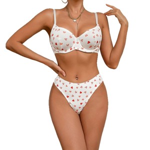 Playful Love Mesh Print Ultra <b>Thin</b> Transparent Sexy Steel <b>Ring</b> Gathered Women Sexy Lingerie Two Piece Set - Product Image 5