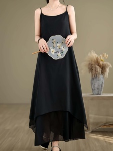 Abito Estivo Giapponese Elegante Casual Vestibilità Ampia Maxi Tinta Unita Traspirante Taglia Unica - Product Image 1