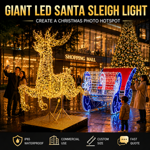 Traîneau du Père Noël LED étanche IP65 avec rennes lumineux, <span class=keywords><strong>d</strong></span>écoration de Noël extérieure pour <span class=keywords><strong>paysage</strong></span>, centre commercial, place commerciale - Product Image 1