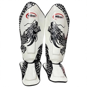 New Dragon Digital Print White Twins Boxing Shin Guards Mauy Thai Kickboxing Genuine Leather Twins Shin Guard Boxing Shin Pads - Product Image 1