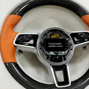 Volant sport à 3 branches en fibre de carbone + cuir Nappa de couleur <span class=keywords><strong>orange</strong></span>, compatible avec Porsche Macan Cayenne 718 Boxster Cayman <span class=keywords><strong>Taycan</strong></span> - Product Image 6