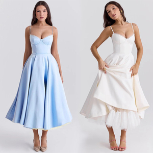 <span class=keywords><strong>Abito</strong></span> <span class=keywords><strong>Midi</strong></span> da Donna Casual con Spalline Sottili, Linea ad A, in Poliestere Stampato, Fluido, per Feste, Serate, Senza Schienale, Elegante, per Ospiti di Matrimonio - Product Image 1