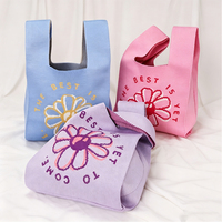 Sac fourre-tout de luxe en tricot doux résistant à l'eau à motif floral, mini sac à ouverture tendance pour femmes et jeunes filles, sac de poignet printanier