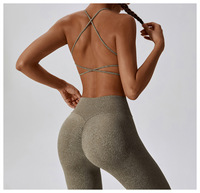 Ensemble de leggings et de soutien-gorge de sport à imprimé actif, col en V croisé, pour le yoga, le fitness, pour femmes