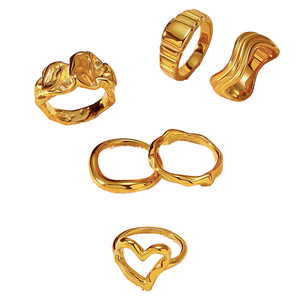 Anillo de compromiso y boda para mujer, chapado en oro de 18 quilates, de acero inoxidable, con diseño martillado, de moda, superventas - Product Image 3