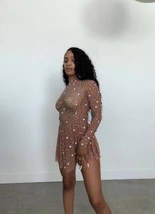 Brilhante cor doce malha transparente strass, vestido de festa a-linha mini vestido de dança traje feminino sexy vestido de baile - Product Image 3