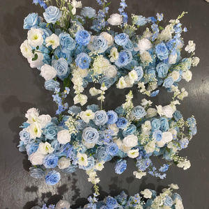 D-FR167 Camino de mesa al por mayor con flores azules, camino de mesa con rosas, camino de mesa de lujo con flores artificiales de seda para decoración de bodas - Product Image 1