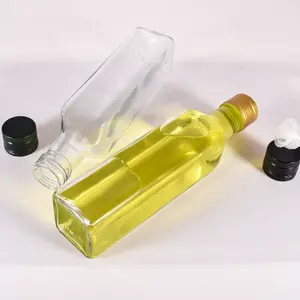 golden supplier 8oz luxurious clear sample oil bottles square kitchen oil bottle glass 250ml with custom logo