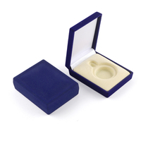 Boîte à pendentif en velours floqué bleu royal, insert en mousse moulée sur mesure, couvercle rabattable, doublure en satin, boîte d'emballage cadeau pour bijoux