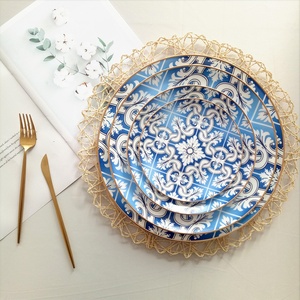 Vajillas de Porcelana Personalizadas, Juegos de Platos de Cerámica, Platos Blancos y Azules para Bodas y Eventos, Platos de Porcelana - Product Image 1