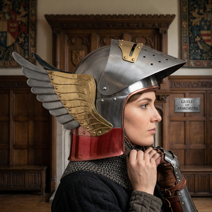 Casco de Caballero Vikingo Medieval de Metal Vintage CH, Hecho a Mano, con Alas Plateadas Pulidas, Decoración para el Hogar, Estilo Barbuda - Product Image 1