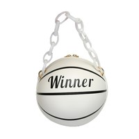 Tas Selempang Wanita Trendi Serbaguna Desain Bola Basket Unik Hiasan Huruf PU Resleting Tunggal Keras