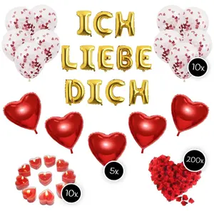 我爱你在德国心箔气球花环茶灯玫瑰花瓣情人节结婚周年派对装饰套装