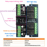 Modul Ekspansi Mini Eletechsup ESC3E05 DC 9V 12V 24V dengan 4AI-4DO RS485 ESP32 C3 Relay untuk Jaringan IOT