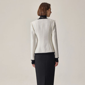 Veste de Costume en Polyester Blanche et Noire pour <span class=keywords><strong>Femme</strong></span>, Col Rond, Design Polyvalent, Tenue Professionnelle pour Salons de Mode et Événements de Lancement de Marques - Product Image 4