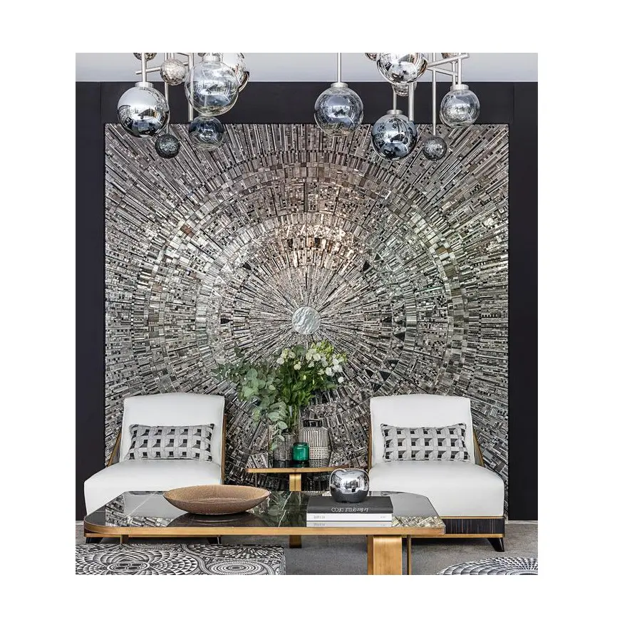 Modern browns and sliver Interior mosaic mural with glass reflective mirror glass mosaic mural backsplash tile