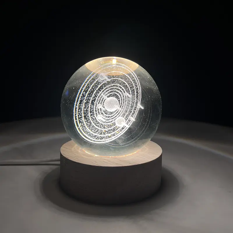 Best Verkopende Houten Basis Star Moon Led Lights 3d Kristal Led Nachtlamp Voor Geschenken