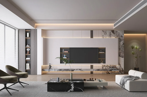 Meuble TV mural sur mesure en bois, design moderne, écologique, grand, pour salon, chambre à coucher, hôtel, gris - Product Image 2