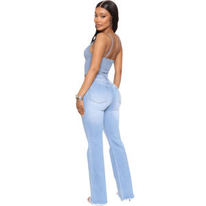 אור כחול מכנסיים מתרחבים מכנסיים זיף בנות ג 'ינס מכנסיים נשים ינס מגפי דחיסה ללבוש בציר - Product Image 2